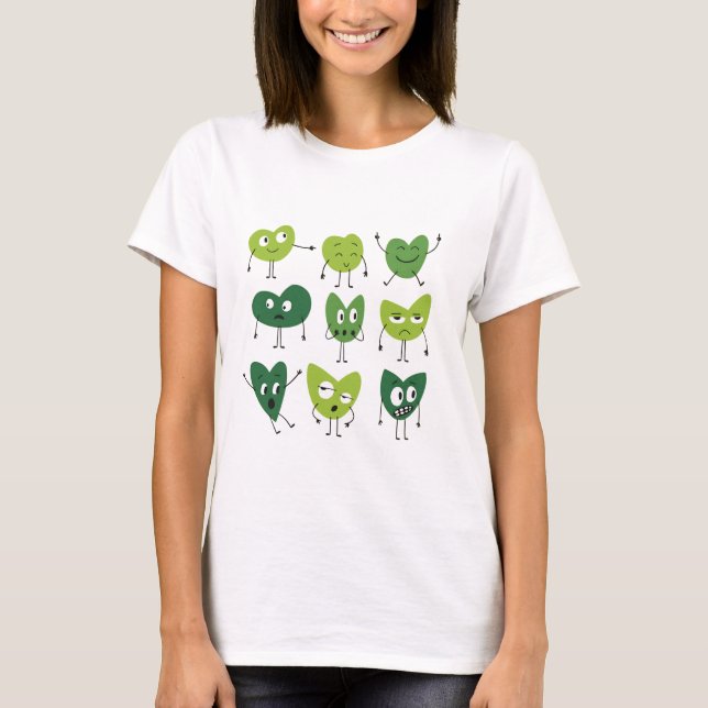 Cute Green Heart Faces  valentine day minimalist T-Shirt (Front)