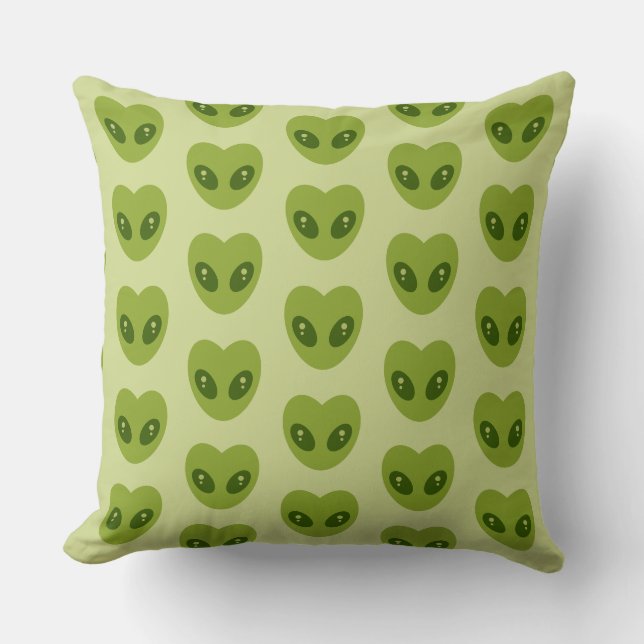 Cute Green Heart-Shaped Alien Head Pattern Throw Pillow (Front)
