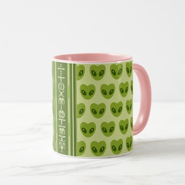 Cute Green Heart-Shaped Alien Your Name in Glyphs Mug (Front Right)