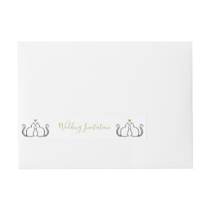 Cute Green Hearts Black Cats Wedding Invitation Wraparound Address Label