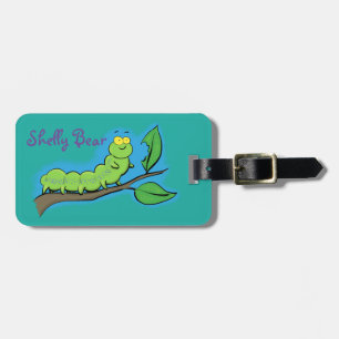 Cute green hungry caterpillar cartoon luggage tag