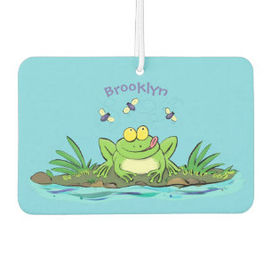 Cute green hungry frog cartoon illustration air freshener