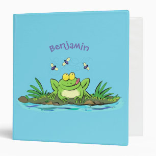 Cute green hungry frog cartoon illustration binder