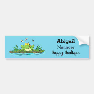 Cute green hungry frog cartoon illustration bumper sticker