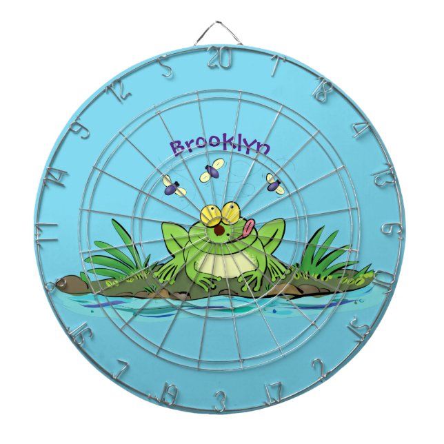 Cute green hungry frog cartoon illustration dartboard (Front)