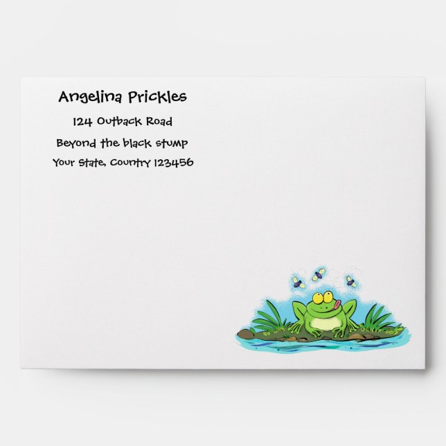 Cute green hungry frog cartoon illustration envelope (Front)