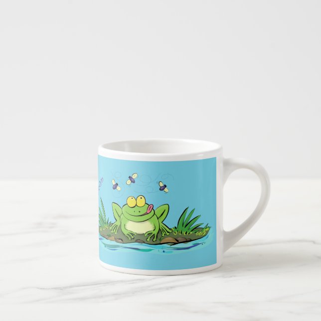 Cute green hungry frog cartoon illustration espresso cup (Right)