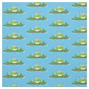 Cute green hungry frog cartoon illustration fabric
