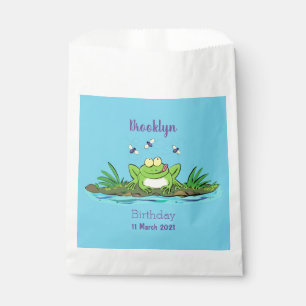 Cute green hungry frog cartoon illustration favour bag