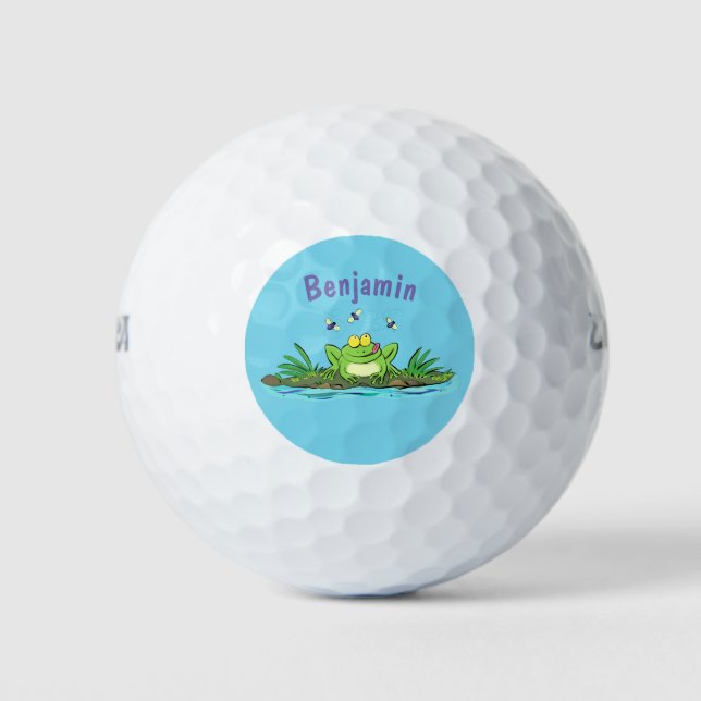Cute green hungry frog cartoon illustration golf balls (Front)