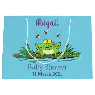Cute green hungry frog cartoon illustration large gift bag