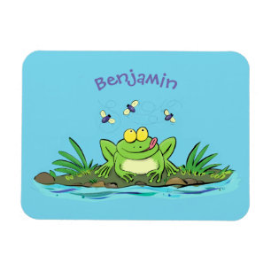 Cute green hungry frog cartoon illustration magnet