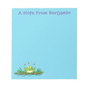 Cute green hungry frog cartoon illustration notepad