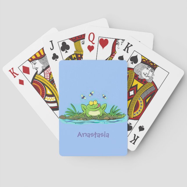 Cute green hungry frog cartoon illustration playing cards (Back)