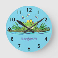 Cute green hungry frog cartoon illustration