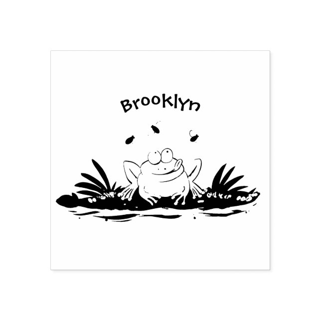 Cute green hungry frog cartoon illustration rubber stamp (Imprint)