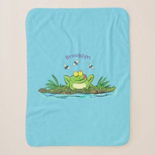 Cute green hungry frog cartoon illustration  sherpa blanket