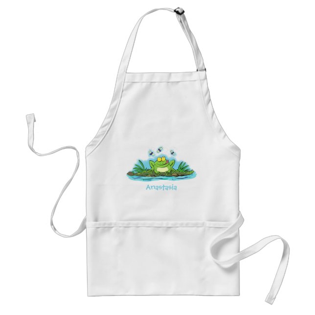 Cute green hungry frog cartoon illustration standard apron (Front)