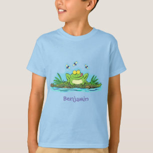 Cute green hungry frog cartoon illustration T-Shirt