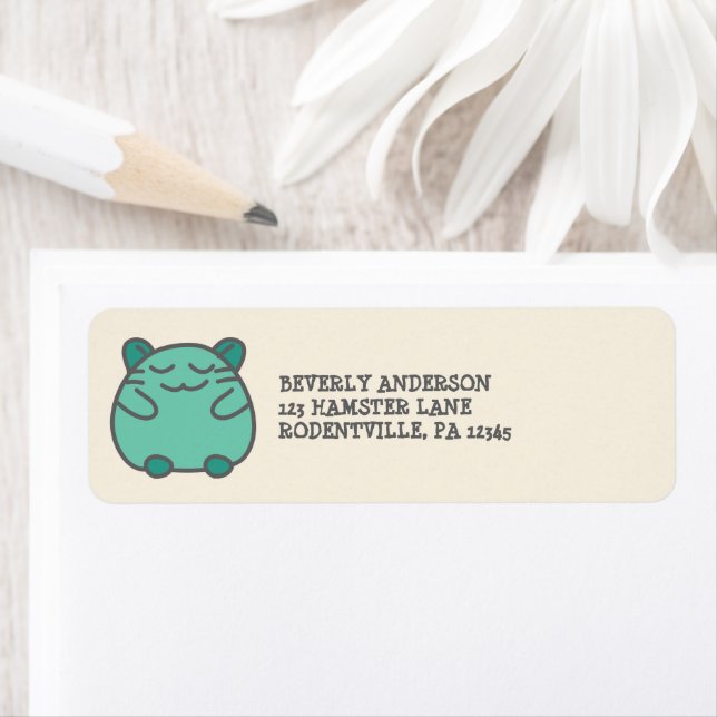 Cute Green Kawaii Hamster Return Address (Insitu)