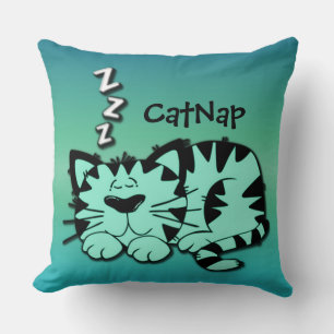 Cute Green Kitty Cat Nap Throw Pillow