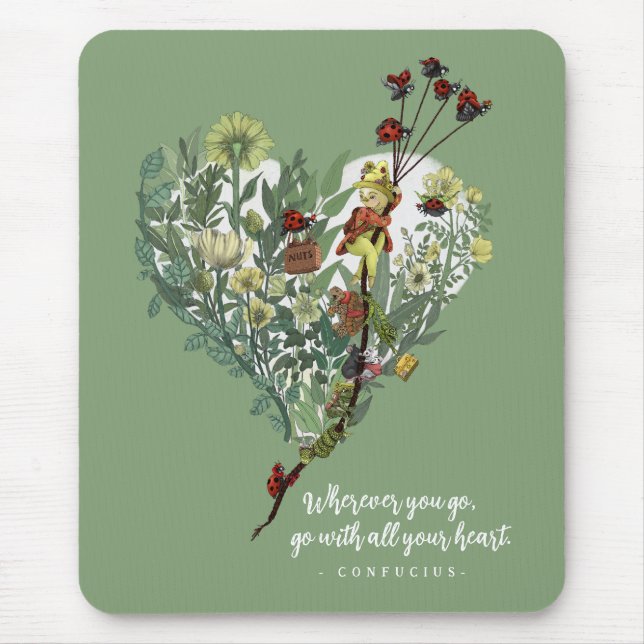 Cute Green Lady Bug Inspirational Adventure Quote  Mouse Pad (Front)