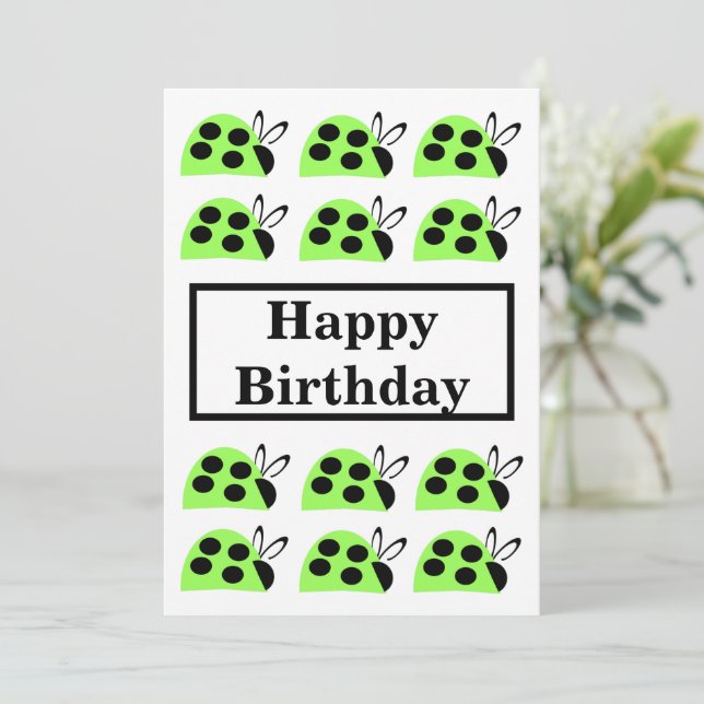 Cute Green Ladybugs Birthday Card (Standing Front)