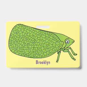 Cute green leaf hopper insect cartoon illustration badge