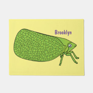 Cute green leaf hopper insect cartoon illustration doormat