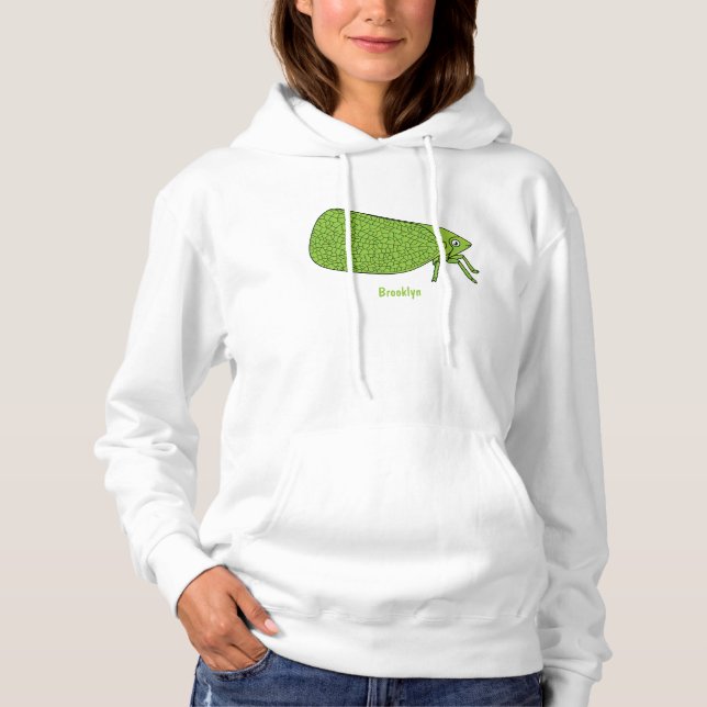 Cute green leaf hopper insect cartoon illustration hoodie (Front)