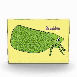 Cute green leaf hopper insect cartoon illustration photo block
