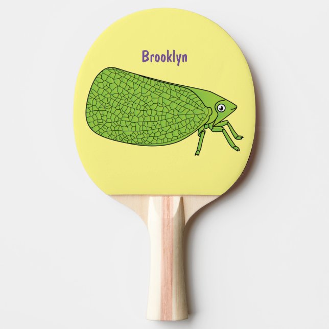 Cute green leaf hopper insect cartoon illustration ping pong paddle (Front)