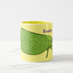 Cute green leaf hopper insect cartoon illustration Two-Tone coffee mug