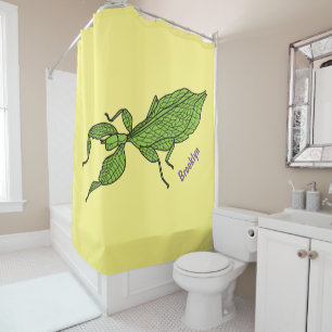 Cute green leaf insect cartoon illustration