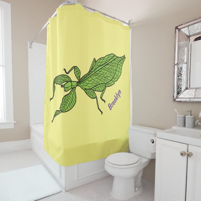 Cute green leaf insect cartoon illustration (In Situ)