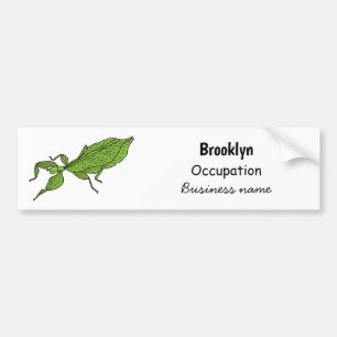 Cute green leaf insect cartoon illustration bumper sticker