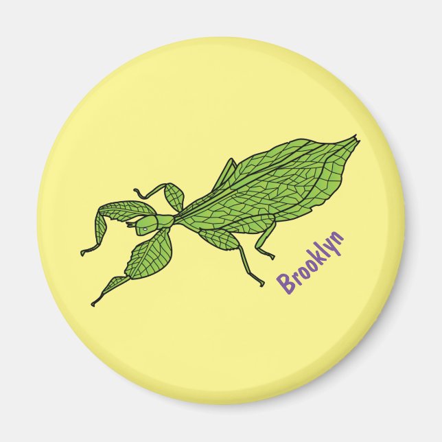 Cute green leaf insect cartoon illustration magnet (Front)