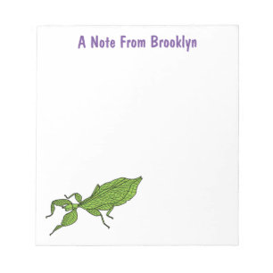 Cute green leaf insect cartoon illustration notepad