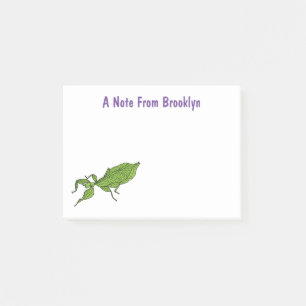 Cute green leaf insect cartoon illustration post-it notes