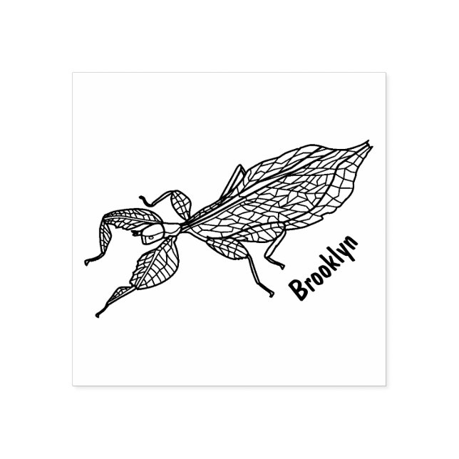 Cute green leaf insect cartoon illustration rubber stamp (Imprint)