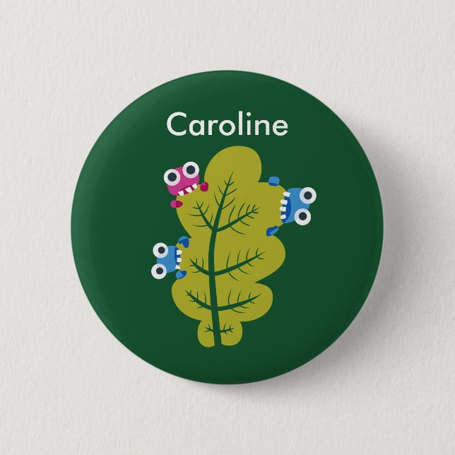 Cute green leaf nature lover name 2 inch round button (Front)