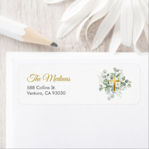 Cute Green Leaves and Golden Cross Address Label
