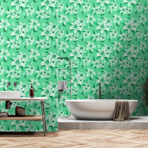 Cute Green Lily Flower Pattern Wallpaper
