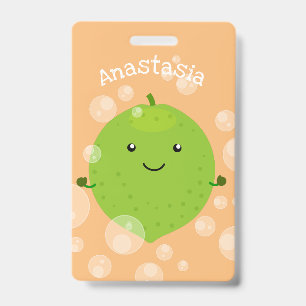 Cute green lime bubbles cartoon illustration badge