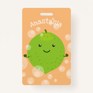 Cute green lime bubbles cartoon illustration badge