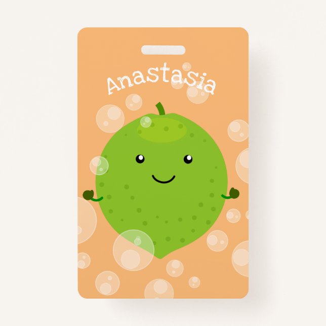 Cute green lime bubbles cartoon illustration badge (Front)