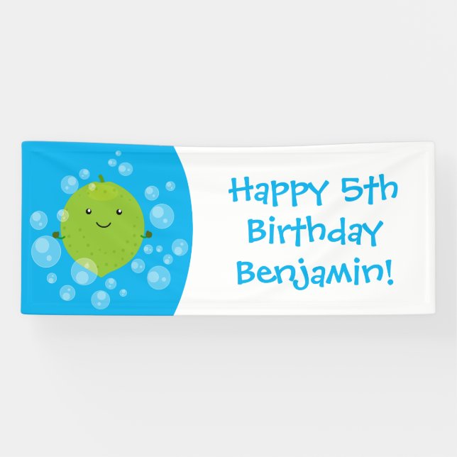 Cute green lime bubbles cartoon illustration banner (Horizontal)