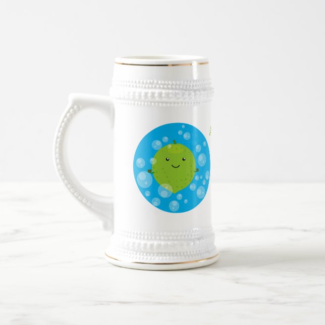 Cute green lime bubbles cartoon illustration beer stein (Left)