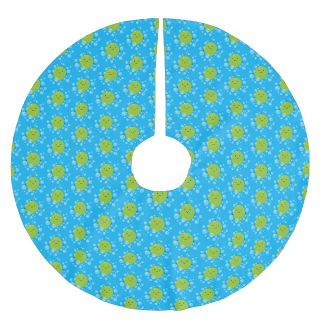 Cute green lime bubbles cartoon illustration brushed polyester tree skirt (Front)