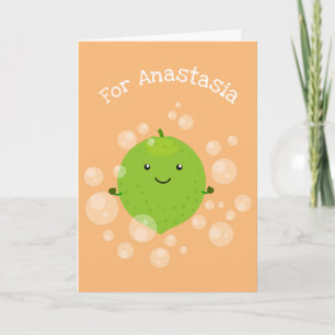 Cute green lime bubbles cartoon illustration card